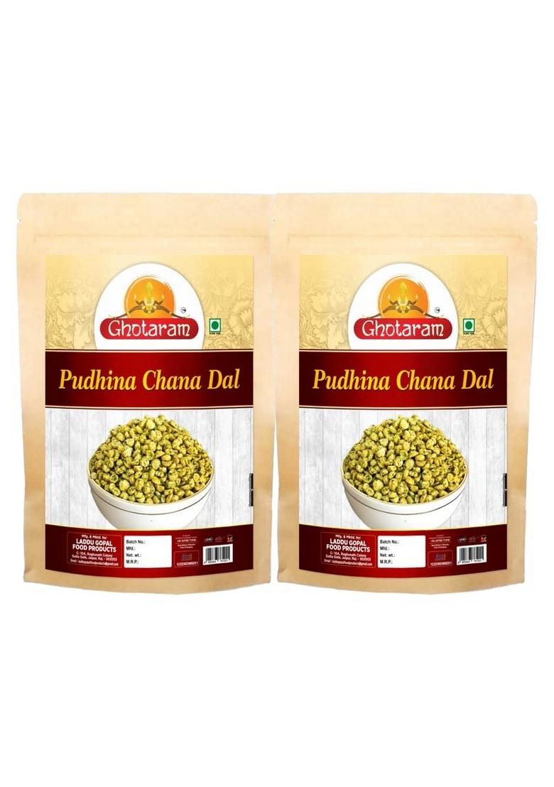 GHOTARAM Nimbu Mirchi Pudina Roasted Chana Dal Snack and Namkeen | Bengal split gram Mint Pudhina Munching Snacks for Foodie Indians-150g*2Pack