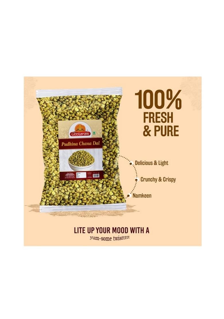 GHOTARAM Nimbu Mirchi Pudina Roasted Chana Dal Snack and Namkeen | Bengal split gram Mint Pudhina Munching Snacks for Foodie Indians-150g*2Pack