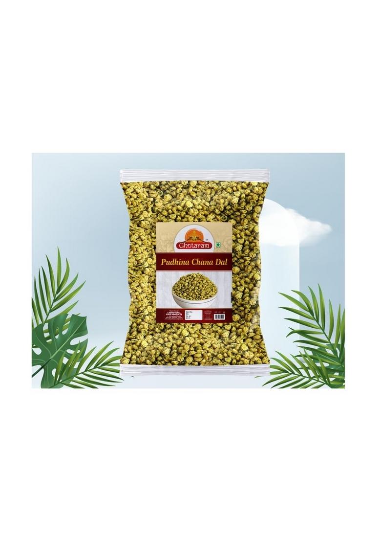 GHOTARAM Nimbu Mirchi Pudina Roasted Chana Dal Snack and Namkeen | Bengal split gram Mint Pudhina Munching Snacks for Foodie Indians-150g*2Pack