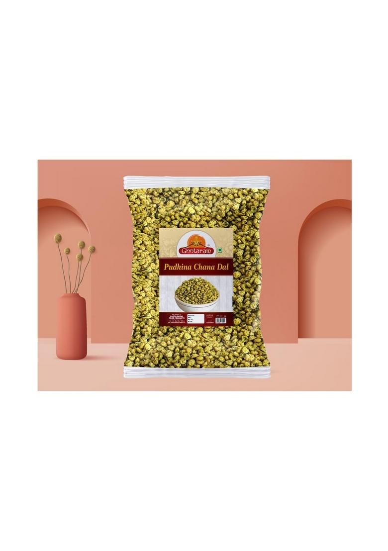 GHOTARAM Nimbu Mirchi Pudina Roasted Chana Dal Snack and Namkeen | Bengal split gram Mint Pudhina Munching Snacks for Foodie Indians-150g*2Pack