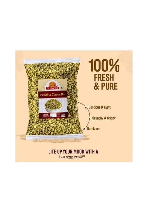 GHOTARAM Nimbu Mirchi Pudina Roasted Chana Dal Snack and Namkeen | Bengal split gram Mint Pudhina Munching Snacks for Foodie Indians-150g*2Pack