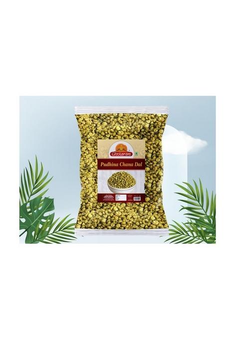 GHOTARAM Nimbu Mirchi Pudina Roasted Chana Dal Snack and Namkeen | Bengal split gram Mint Pudhina Munching Snacks for Foodie Indians-150g*2Pack