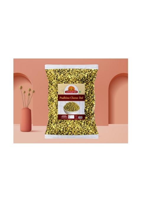 GHOTARAM Nimbu Mirchi Pudina Roasted Chana Dal Snack and Namkeen | Bengal split gram Mint Pudhina Munching Snacks for Foodie Indians-150g*2Pack