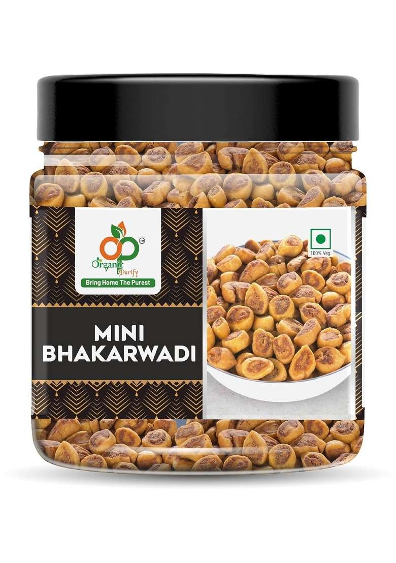ORGANIC PURIFY Traditional Gujarati Style Mini Bhakarwadi, 250g [Crunchy, Light and Flavourful] Jar Pack - Indya