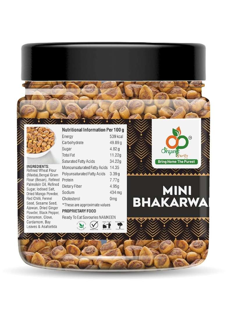 ORGANIC PURIFY Traditional Gujarati Style Mini Bhakarwadi, 250g [Crunchy, Light and Flavourful] Jar Pack - Indya