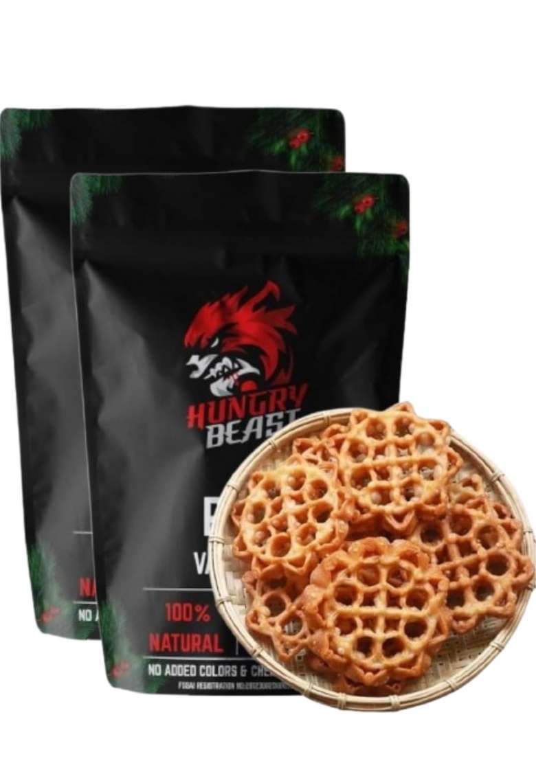 HUNGRY BEAST Freshly Cooked Achu Murukku | gulabi puvvulu sweet Rose Flower Traditional Indian Snack Achappam Cookies - 100 Grams (Pack of 2) - Indya