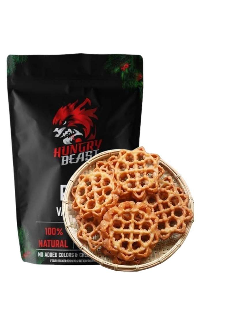 HUNGRY BEAST Freshly Cooked Achu Murukku | gulabi puvvulu sweet Rose Flower Traditional Indian Snack Achappam Cookies - 100 Grams (Pack of 2) - Indya