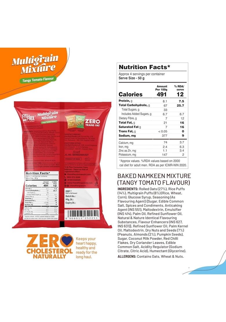 FIT & FLEX Baked Multigrain Lemony Mint, Tangy Tomato Cheesy Cheese Namkeen Mixture, Healthy Snacks With Zero Cholesterol, Tasty Party