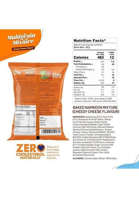 FIT & FLEX Baked Multigrain Lemony Mint, Tangy Tomato Cheesy Cheese Namkeen Mixture, Healthy Snacks With Zero Cholesterol, Tasty Party