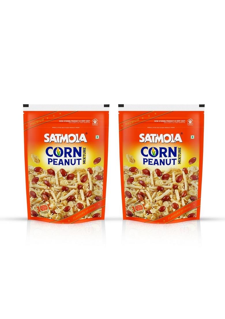 Satmola Corn Peanut Mixture | All Time Favourite Ready to Eat Namkeen Crispy & Light Snacks- Pack of 2, 380g Each