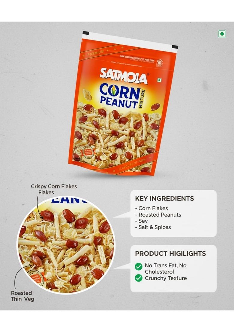 Satmola Corn Peanut Mixture | All Time Favourite Ready to Eat Namkeen Crispy & Light Snacks- Pack of 2, 380g Each