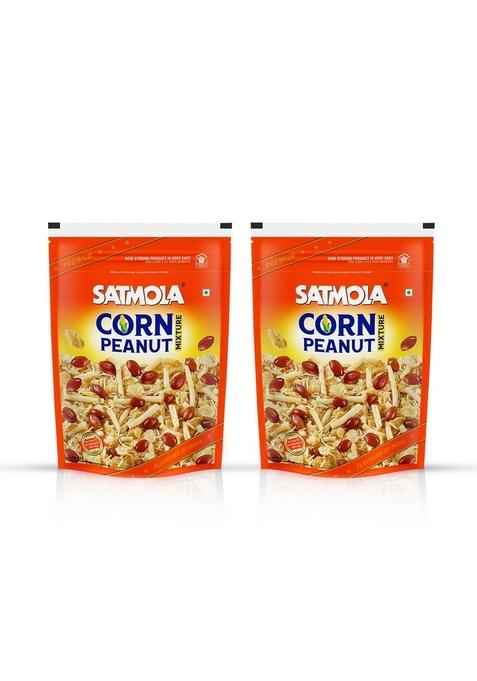 Satmola Corn Peanut Mixture | All Time Favourite Ready to Eat Namkeen Crispy & Light Snacks- Pack of 2, 380g Each