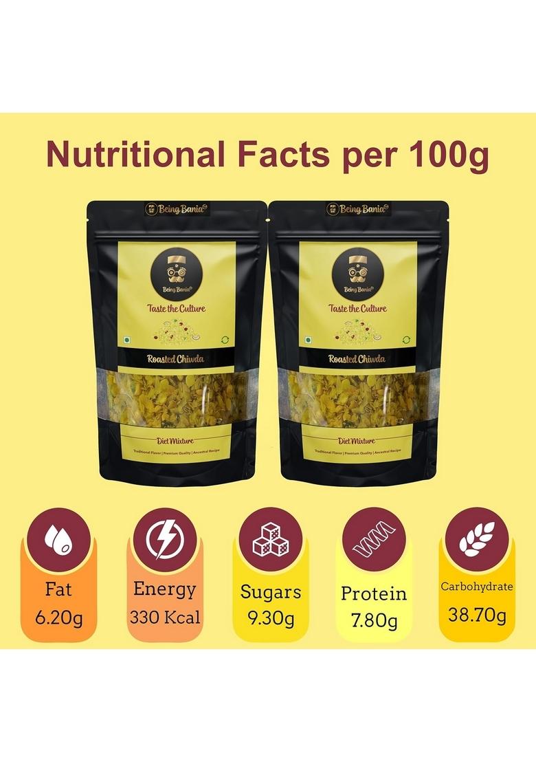 Being Bania Special Chiwda | Lite Chidwa Chivda Diet Mixture Famous Indian Snack Roasted Namkeen No preservatives All natural and Fresh 150g (Pack of 2)