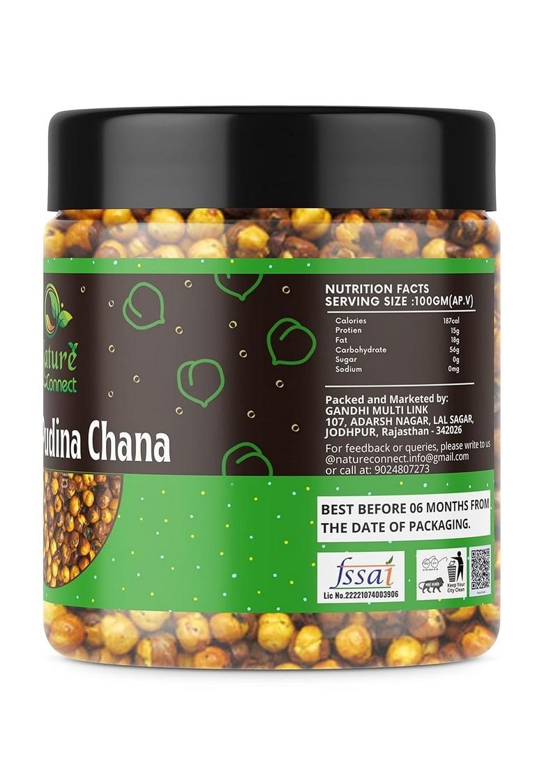 Nature Connect Roasted Nimbu Pudina Masala Chana 200 gm Gluten Free, Vegan Snack Spicy Namkeen [Jar Pack]