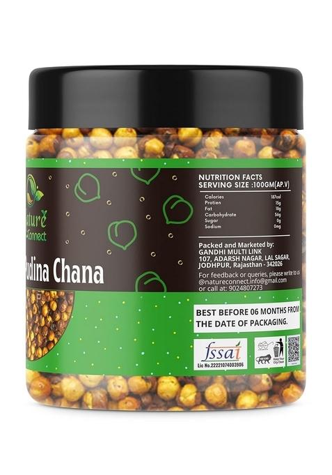 Nature Connect Roasted Nimbu Pudina Masala Chana 200 gm Gluten Free, Vegan Snack Spicy Namkeen [Jar Pack]