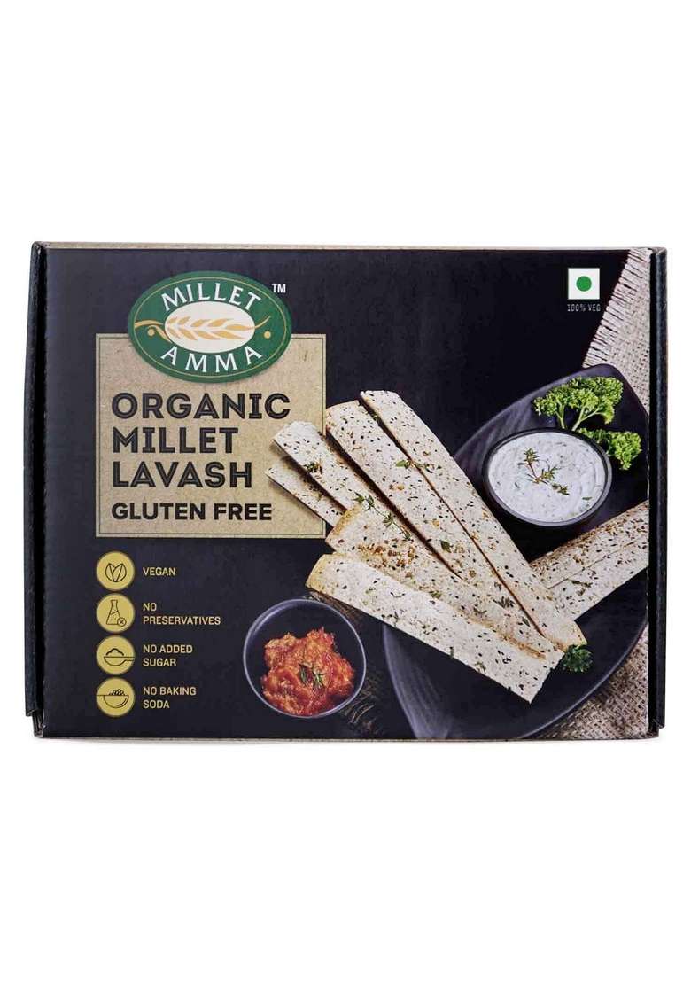 MILLET AMMA CERTIFIED Lavash Gluten Free - 150 Gms Pack | 72% Content Ready to Eat Best Choice for Snack Time, Parties & Events Healthy Snacks - Indya
