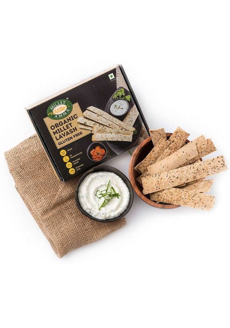 MILLET AMMA CERTIFIED Lavash Gluten Free - 150 Gms Pack | 72% Content Ready to Eat Best Choice for Snack Time, Parties & Events Healthy Snacks - Indya