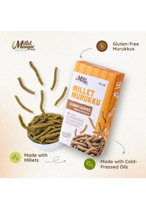 MILLET MAAGIC MEAL TASTY TREATS Assorted Murukku Green Combo Pack- 100g (Pack of 3) | Moringa,Curry Leaves & Coriander Chakli Snacks for Kids Gluten-Free Snack Made with Cold-Pressed Oil