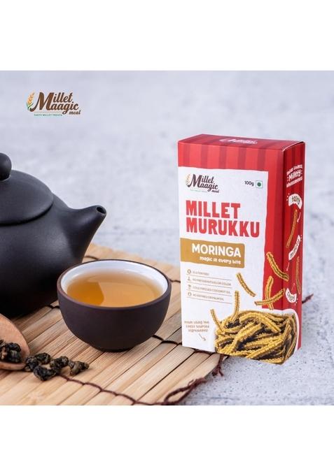 MILLET MAAGIC MEAL TASTY TREATS Assorted Murukku Green Combo Pack- 100g (Pack of 3) | Moringa,Curry Leaves & Coriander Chakli Snacks for Kids Gluten-Free Snack Made with Cold-Pressed Oil