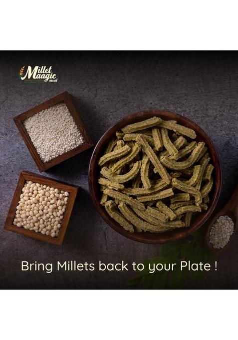 MILLET MAAGIC MEAL TASTY TREATS Assorted Murukku Green Combo Pack- 100g (Pack of 3) | Moringa,Curry Leaves & Coriander Chakli Snacks for Kids Gluten-Free Snack Made with Cold-Pressed Oil