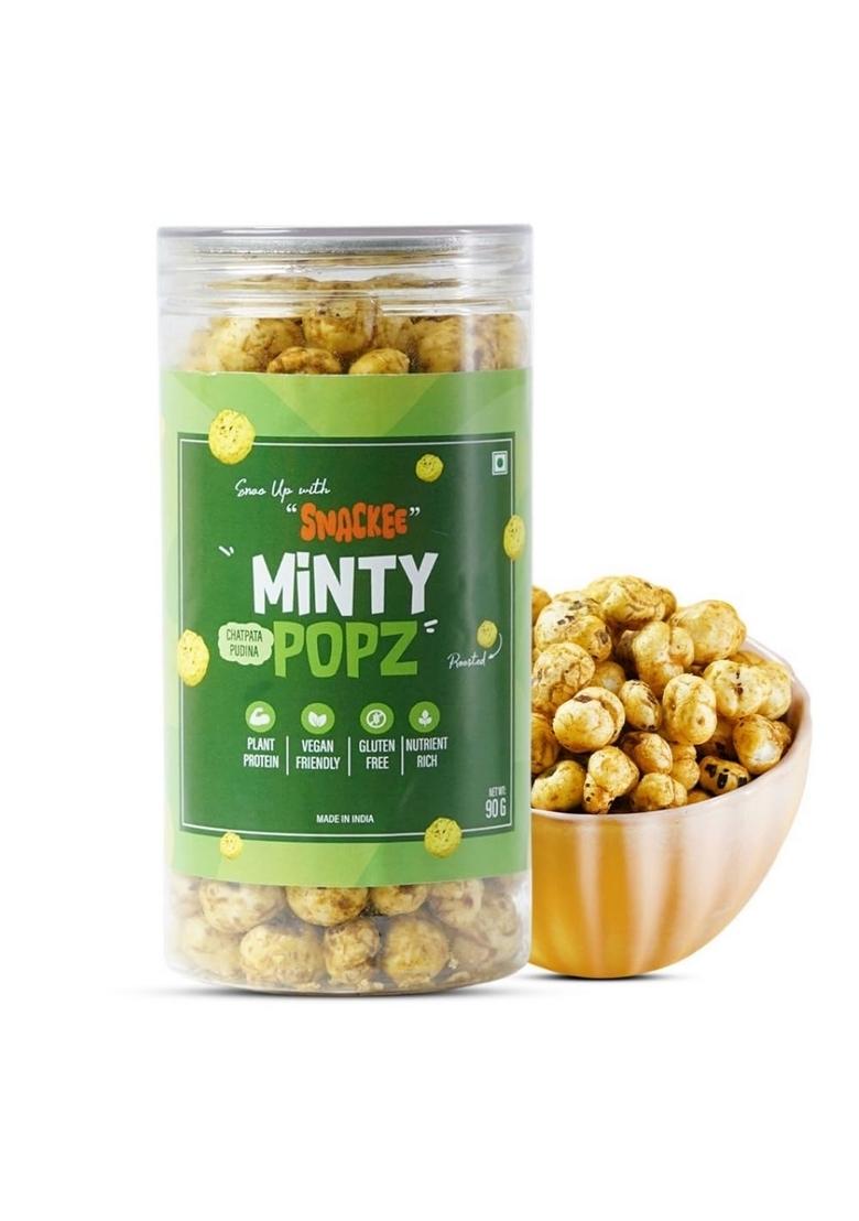 SNACKEE MINTY POPZ, 90g | Roasted Pudina Makhana Healthy Crunchy Fox Nuts Gluten-Free, Vegan Snack Low Calorie Travel & Tea Time