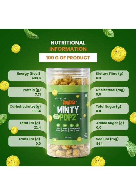 SNACKEE MINTY POPZ, 90g | Roasted Pudina Makhana Healthy Crunchy Fox Nuts Gluten-Free, Vegan Snack Low Calorie Travel & Tea Time