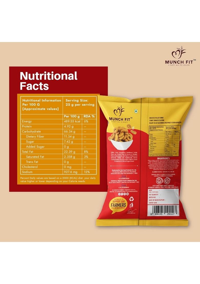 Munch Fit Healthy Roasted Combo of 8 Varieties Millet Snacks | Magic Masala, Tangy Tomato,Cream Onion, Chilli Garlic Pani Puri, Barbeque & 2x Peri Flavour Pack 1x50g each
