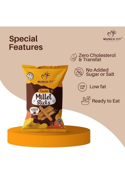 Munch Fit Healthy Roasted Combo of 8 Varieties Millet Snacks | Magic Masala, Tangy Tomato,Cream Onion, Chilli Garlic Pani Puri, Barbeque & 2x Peri Flavour Pack 1x50g each