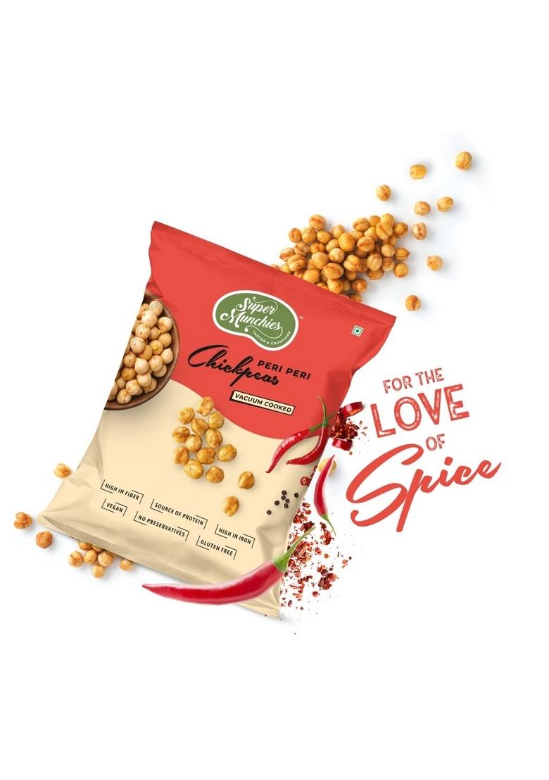 SUPER MUNCHIES Crunchy Chickpeas | Spicy Snack Source of Protein, High in Iron and Fiber Vegan, Gluten Free, No Palm Oil, Preservatives, Artificial Colors, Zero Cholesterol, Trans Fat Free (Pack 3, Mix)