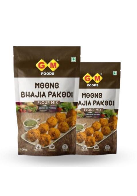 GM FOODS Moong Dal Pakodi 400g (Pack of 2) | Instant Bhajia & Mix for Breakfast Crispy, Crunchy Spicy Indian Snack Ready to Cook Made with Natural Ingredients No Preservatives