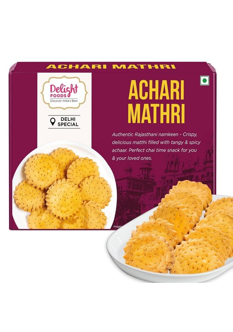 Delight Foods Achari Mathri(300G)|Ready To Eat Evening Tea Time Snacks|Healthy|Crispy|Namkeen|Indian Matthi Snacks