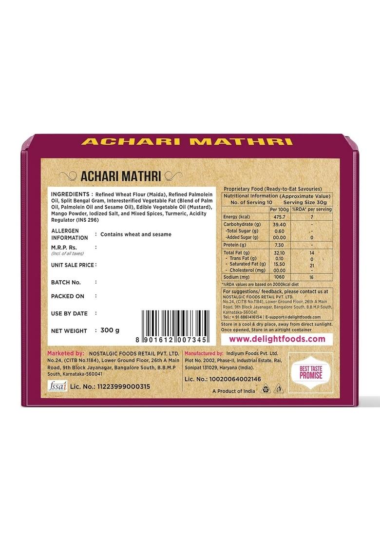 Delight Foods Achari Mathri(300G)|Ready To Eat Evening Tea Time Snacks|Healthy|Crispy|Namkeen|Indian Matthi Snacks