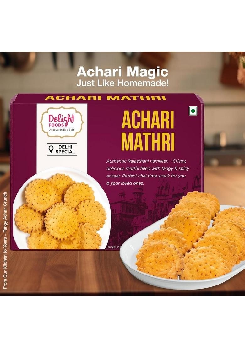 Delight Foods Achari Mathri(300G)|Ready To Eat Evening Tea Time Snacks|Healthy|Crispy|Namkeen|Indian Matthi Snacks
