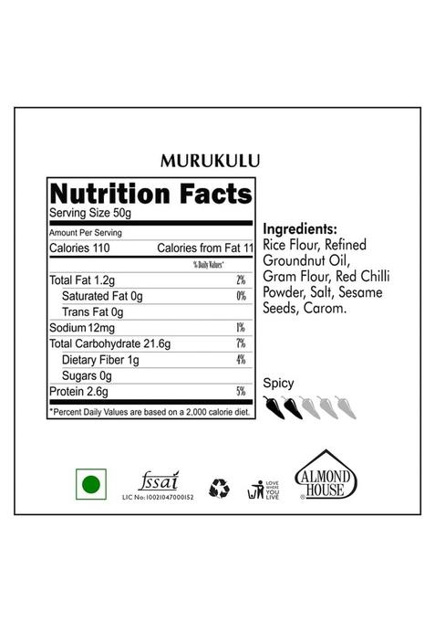 Almond House Murukulu | South Indian Snacks Premium Namkeen No Maida Tea Time Party Snack Items Ready to Eat Palm Oil Pack of 2-200g Each