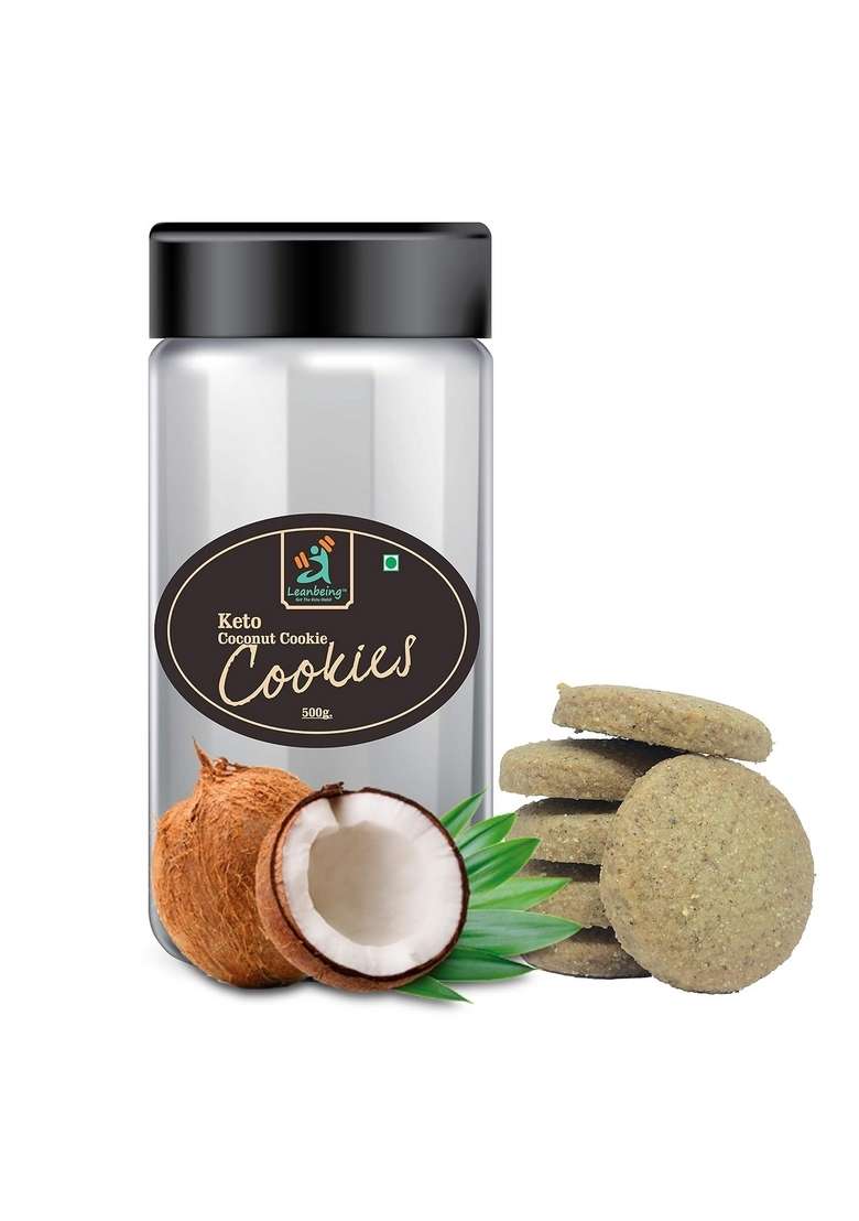 LEANBEING Keto Cookie Coconut (500Grams) | Ultra Low Carb Friendly Snack Gluten Free Zero Sugar Pack of 1 - Indya