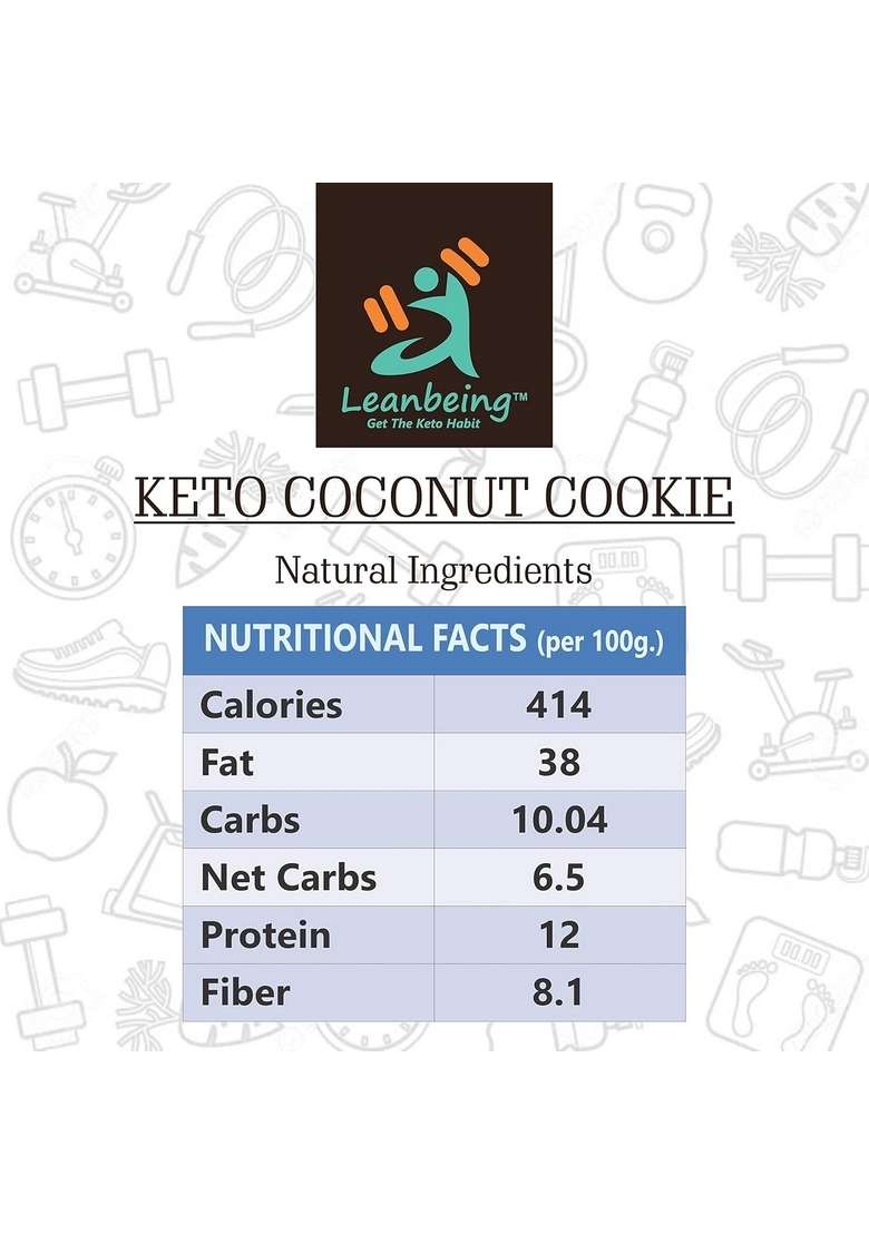 LEANBEING Keto Cookie Coconut (500Grams) | Ultra Low Carb Friendly Snack Gluten Free Zero Sugar Pack of 1 - Indya