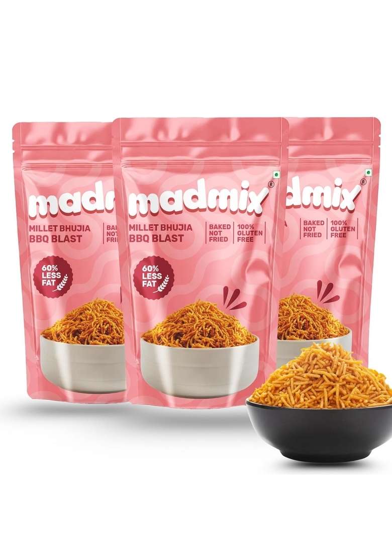 Madmix BBQ Bhujia |100% Baked | 60% Less Fat Gluten-Free & Vegan Snack|Diabetis snack|School tiffin snack|Barbeque - Indya