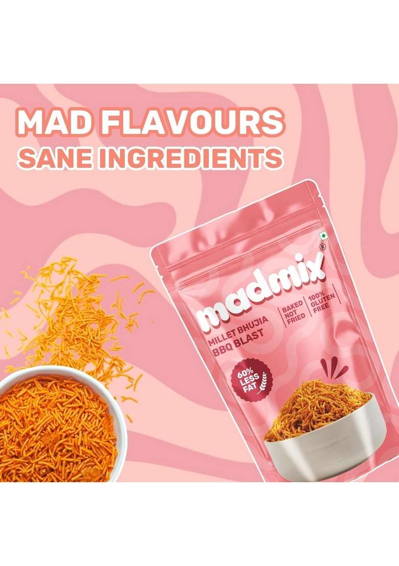 Madmix BBQ Bhujia |100% Baked | 60% Less Fat Gluten-Free & Vegan Snack|Diabetis snack|School tiffin snack|Barbeque - Indya