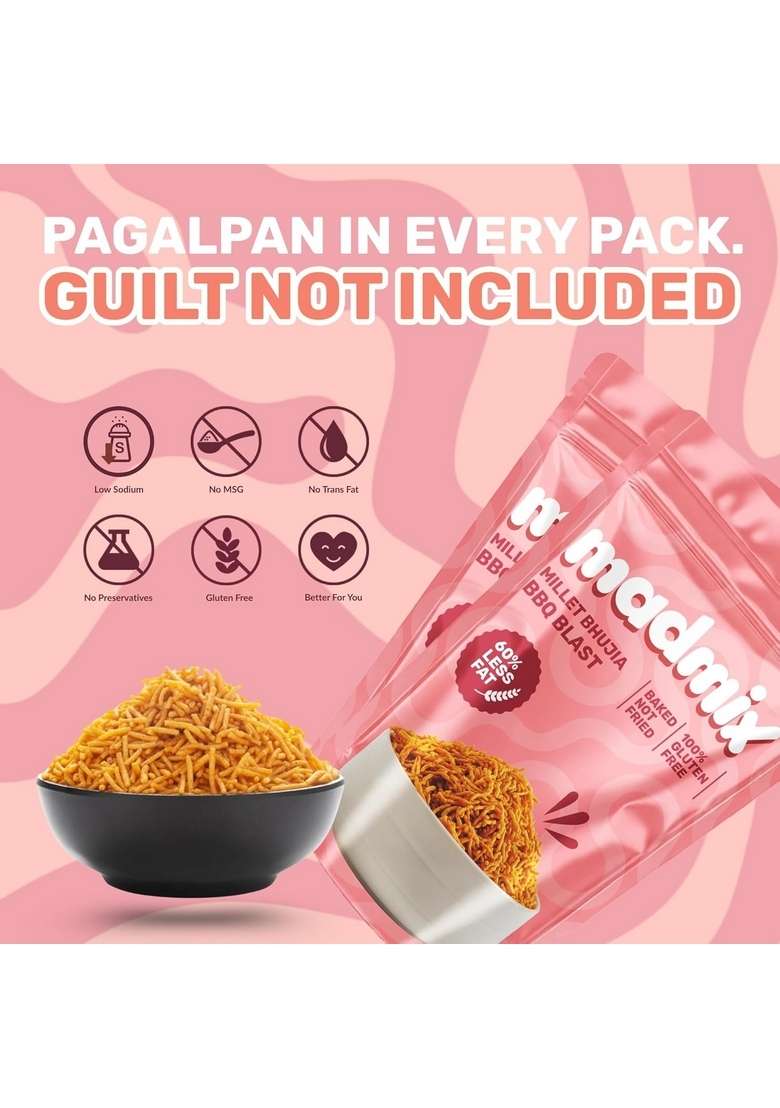 Madmix BBQ Bhujia |100% Baked | 60% Less Fat Gluten-Free & Vegan Snack|Diabetis snack|School tiffin snack|Barbeque - Indya