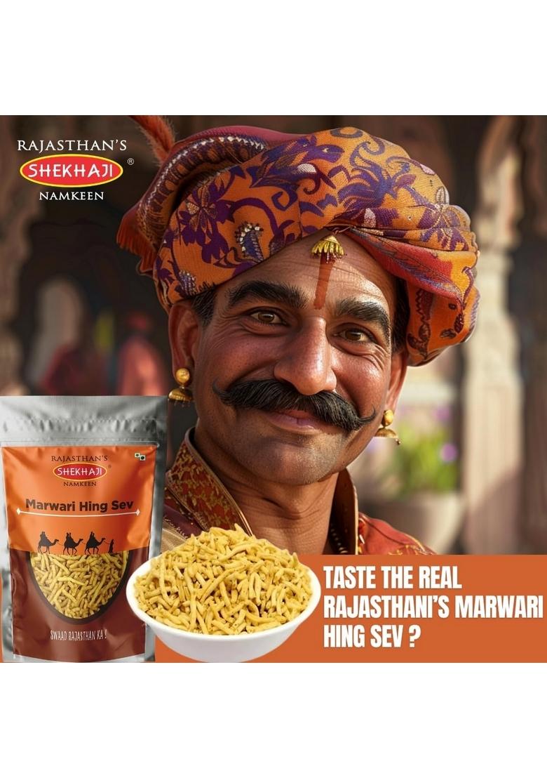 SHEKHAJI Marwari Hing Sev | Crunchy Farsan Snack Authentic Handmade Namkeen from Rajasthan No Preservatives Pantry Must Have 800 gm (Pack of 4-200 each)