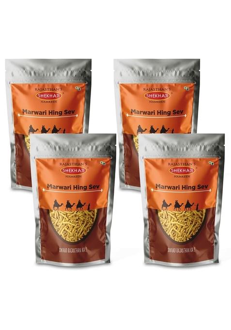 SHEKHAJI Marwari Hing Sev | Crunchy Farsan Snack Authentic Handmade Namkeen from Rajasthan No Preservatives Pantry Must Have 800 gm (Pack of 4-200 each)