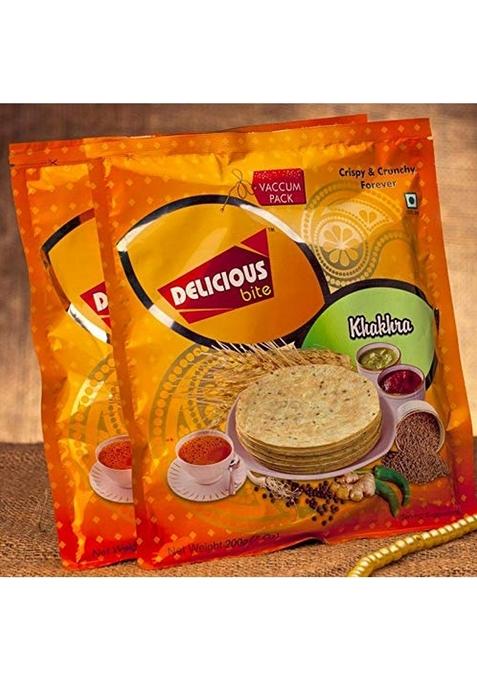 Delicious Bite Khakhra (Kothmir Marcha 2 + Bajri Dhebra 2) - 4 Packs of 200gm Each | Whole Wheat Roasted Snacks Ready To Eat Crisps Vacuum Packed Parties & Events Travel Friendly Pack