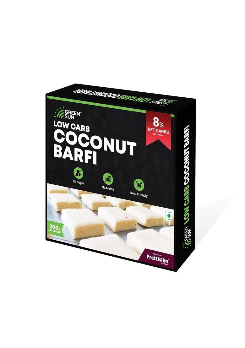 Green Sun Low Carb Coconut Barfi | 200 g 0.8 Net Per Keto Friendly| Sugar Free Guilt Sweet Tasty Diet Burfi Desi Ghee |Fresh Nariyal