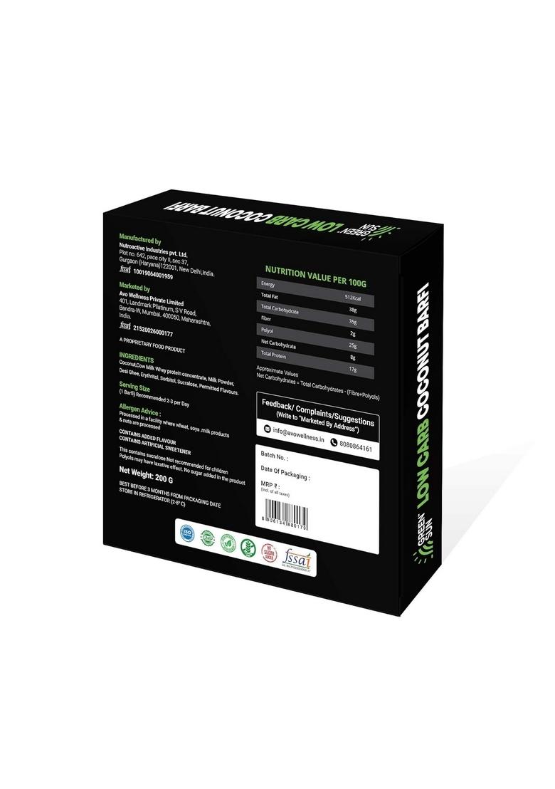 Green Sun Low Carb Coconut Barfi | 200 g 0.8 Net Per Keto Friendly| Sugar Free Guilt Sweet Tasty Diet Burfi Desi Ghee |Fresh Nariyal