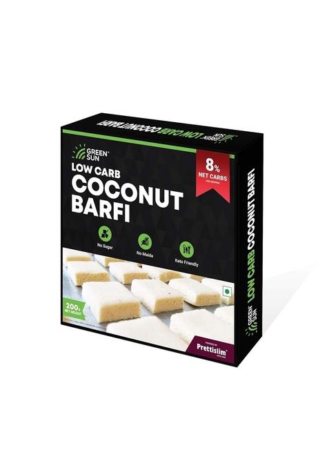 Green Sun Low Carb Coconut Barfi | 200 g 0.8 Net Per Keto Friendly| Sugar Free Guilt Sweet Tasty Diet Burfi Desi Ghee |Fresh Nariyal