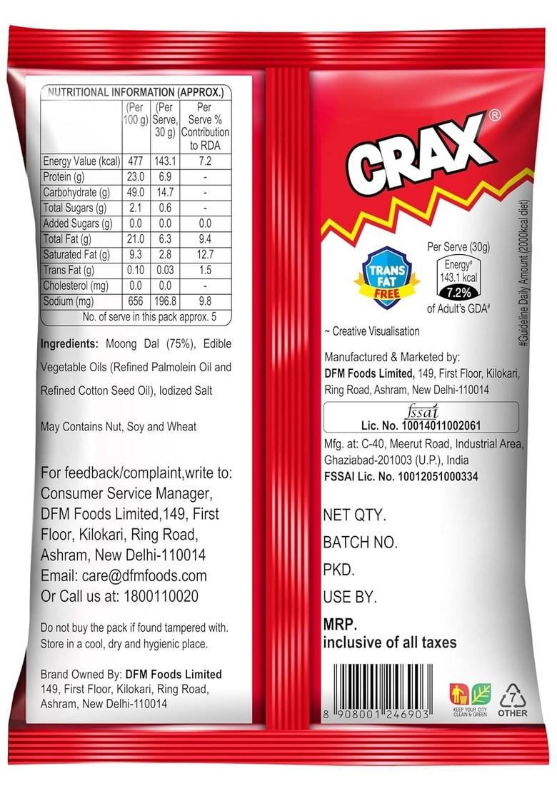 CRAX Moong Dal Namkeen 160g/171g ||Crunchy & Spicy Bhujia Snack|Indian Namkeen|Spicy Tadka|Social Gatherings,Fun Snack|Crunchy Gourmet Snacks for Parties,Drinks,Tea Coffee|100% Vegetarian (Weight may vary)