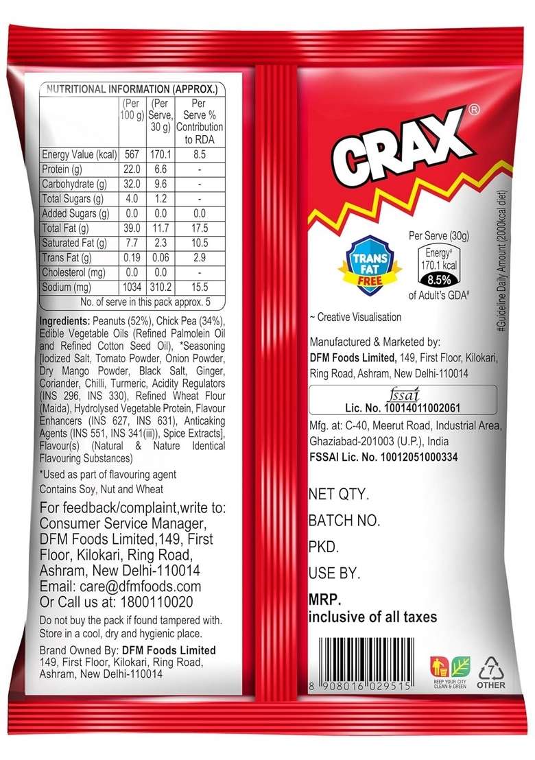 CRAX Double Mazza Namkeen 160g/171g |Crispy Crunchy, Protein-Packed | Roasted Peanuts & Chana Healthy Tasty Snack Spicy Tadka Indian Social Gatherings, Fun Crunchy Gourmet Snacks for Parties, Drinks, Tea Coffee 100% Vegetarian (Weight may vary) - Indya