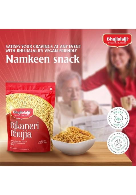 BHUJIALALJI Bikaneri Bhujia, 400g, Namkeen Snacks Tasty & Crunchy Tea-time Namkeen, All time favourite indian snacks/Namkeen, Ready to eat, Crispy Light snacks, Pack of 1