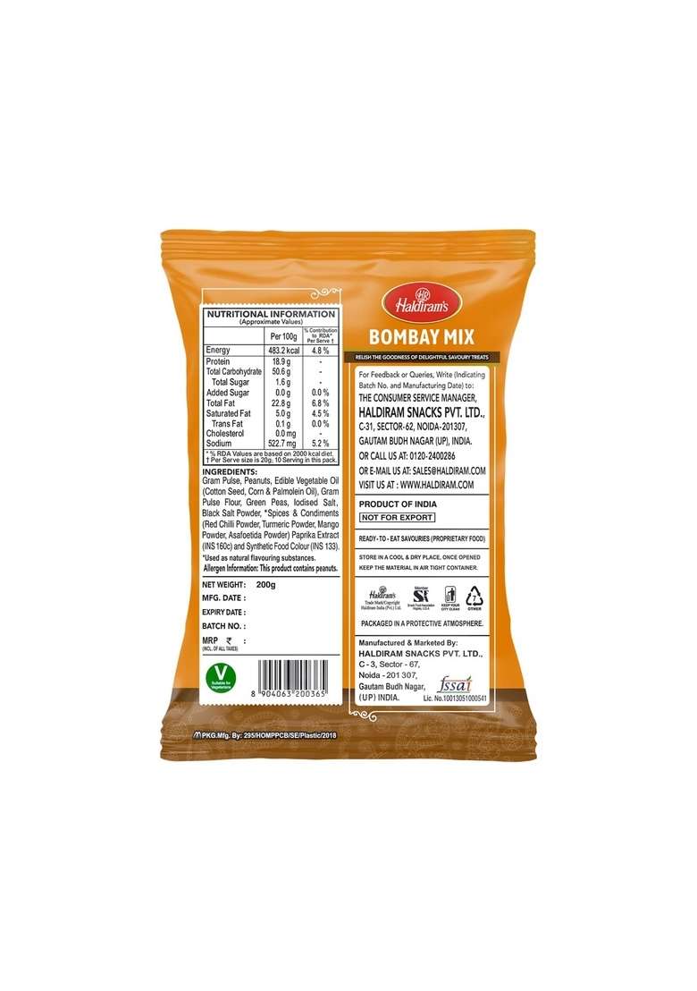 Haldiram’s Bombay Mixture | Style Snacks Namkeen Salty and Spicy in Flavour No Preservatives Vegetarian Zero Cholesterol| 200g - Indya