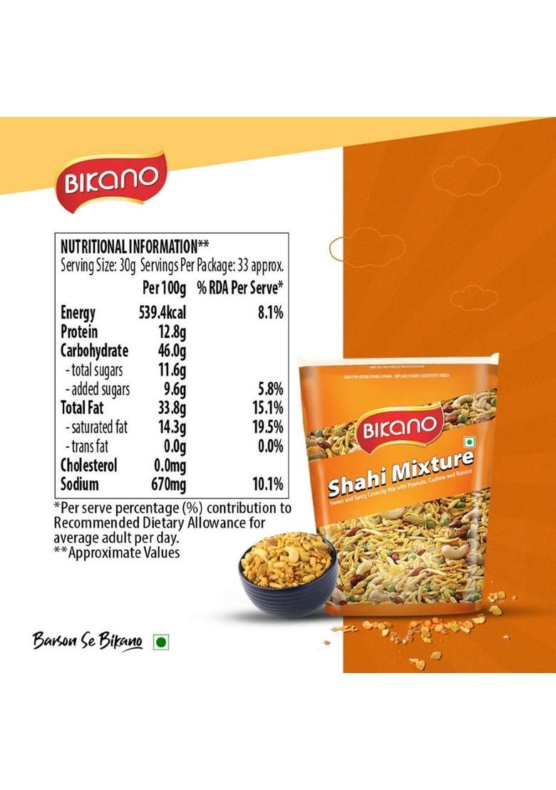 BIKANO Shahi Mixture Namkeen| Crunchy Dry Fruits Peas & Peanuts| Tasty, 1000g Pack - Indya